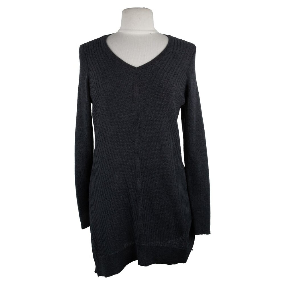 Eileen Fisher 100% Wool Navy Blue Lightweight V-Neck Tunic Sweater - Size Medium